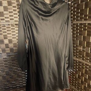 Elegant Open Back Black Satin Dress